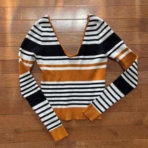 Kendall & Kylie Striped V-Neck Sweater